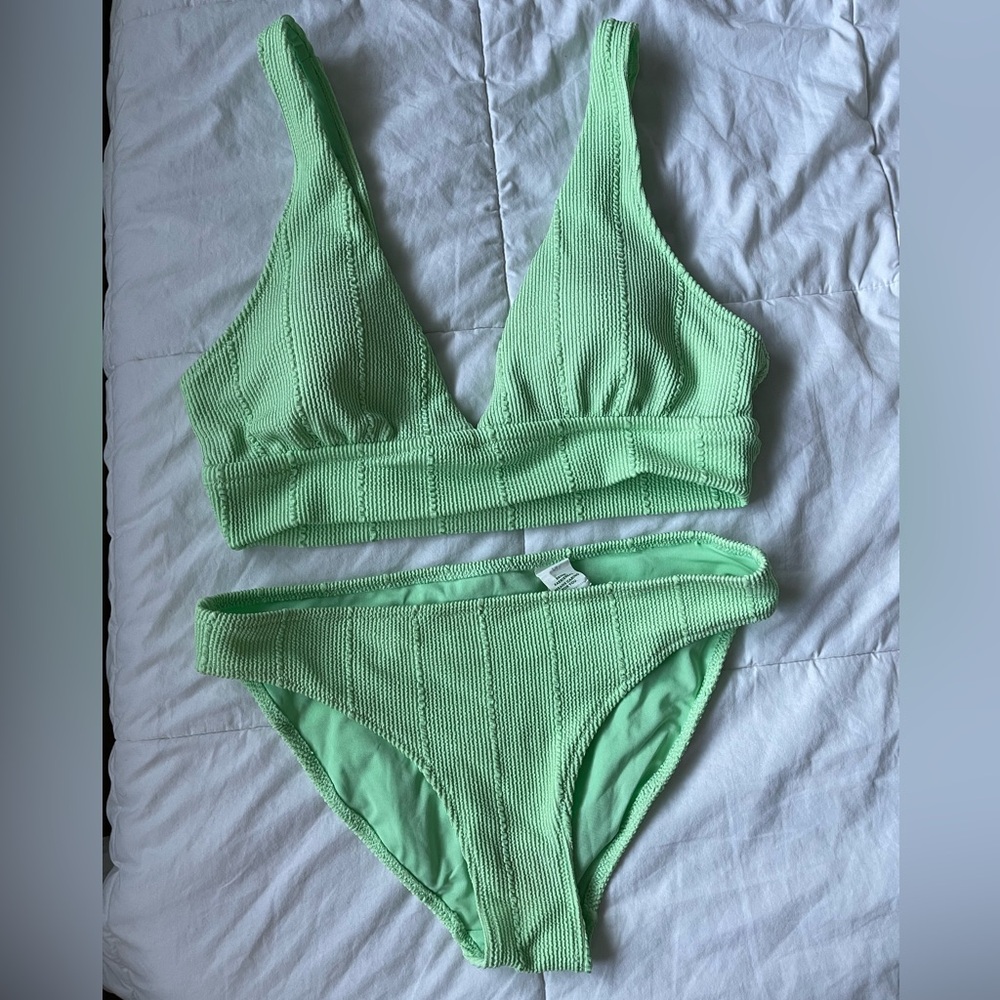 AERIE Green Textured Bikini Set